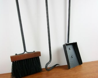 Hand Forged Fireplace Tool Set: Lodge Cabin Hearth Tools, Round Material
