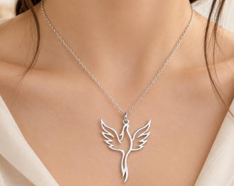Sterling Silver Phoenix Necklace, Minimalist Bird Pendant, Symbol of Rebirth, Everyday Jewelry