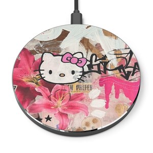 Cargador inalámbrico de gatito con diseño floral, portátil para casa y oficina, regalo para amantes de los gatos, base de carga rápida, regalo para el Día de la Madre