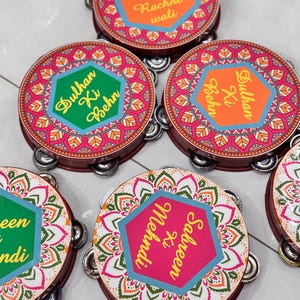 Custom Mehndi Tambourines: Personalized Wedding Decoration Props