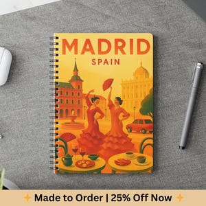 Madrid Notebook, A5 Travel Journal | Flamenco Dancer Cover | Spain-Inspired Stationery Gift | Artistic Spanish Notebook | Travelers Notebook