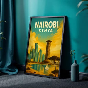 Framed Nairobi Travel Poster, Kenya Skyline Wall Art, African Home Decor, KICC Gift Idea, Housewarming Gift, Student Gift, Birthday Gift
