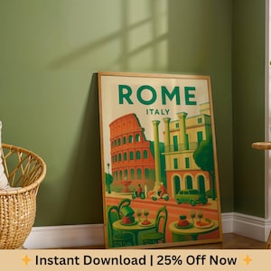Rome Italy Travel Poster, Vintage Colosseum Wall Art, Digital Download Print, Rome Street Scene, Colosseum Wall Decor, Rome Travel Souvenir