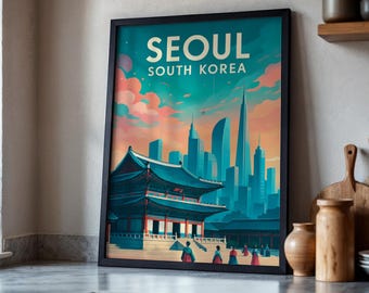Póster de viaje enmarcado de Seúl: Arte del Palacio Gyeongbokgung de Corea