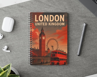 London Travel Journal: Big Ben, London Eye - A5 Spiral Notebook