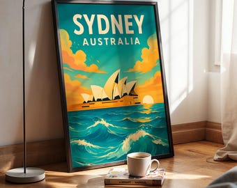 Inramad tavla från Sydneys operahus: Retro australisk kustkonst