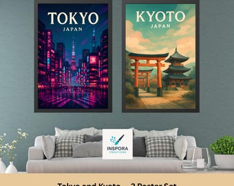 Tokyo & Kyoto Vintage Japan 2 Poster Set: Travel Art Prints (Digital Download)