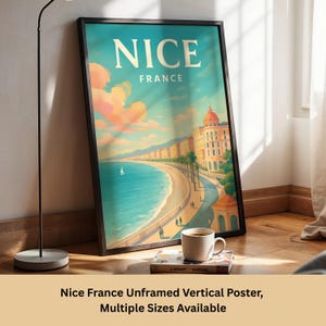 Nice France Fine Art Poster, Promenade des Anglais Riviera Coastline Print - French Riviera Mediterranean Beach Home Decor, Wall Art Gift