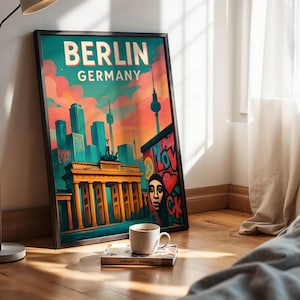 Framed Berlin Travel Poster, Brandenburg Gate Street Art Print, Germany Gift Wall Decor, Vintage Berlin Artwork, Travel Lover Gift