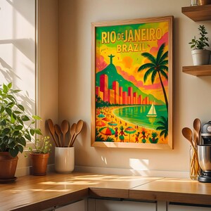Rio de Janeiro Travel Poster – Brazil Wall Art – Digital Download PNG – Christ the Redeemer Print – 300 DPI Tropical Decor