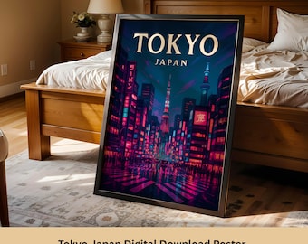 東京旅行ポスター – 日本の都市景観デジタルダウンロード – ネオン東京ナイトウォールアート