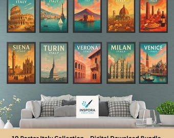 Vintage Italian City 10 Travel Poster Set: Rome, Venice, Florence (Digital Download)