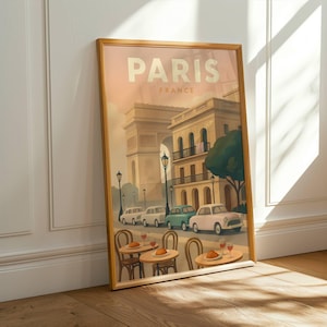 Reisposter Parijs, Fine Art Print - Arc de Triomphe muurkunst voor vintage Frankrijk decor, ingelijst - gratis verzending, Franse caféscène