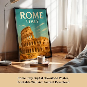 ローマイタリア旅行ポスターデジタルダウンロード - コロッセオの壁アート - 古代建築のレトロプリント - すぐに使えるローマの歴史装飾