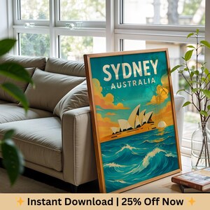 Sydney Travel Poster, Australia Wall Art, Opera House Digital Download, Vintage Print, Coastal Decor, Printable City Poster