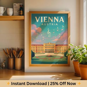 Vienna Travel Poster, Schönbrunn Palace Wall Art, Austria Printable Decor, Digital Download, Classical Music Gift, Vienna City Art