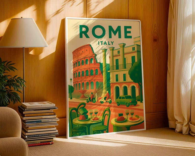 Vintage Rome Travel Poster: Colosseum & Cafe Scene (digital Download ...