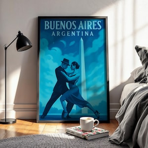 Framed Buenos Aires Travel Poster, Tango Dancers & Obelisco Wall Art, Argentina Decor, Framed Art Print, Housewarming Gift, Student Gift