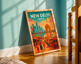 New Delhi India Gate Art Print: Travel Poster, Boho Home Decor