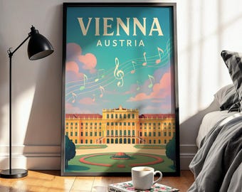 Framed Vienna Travel Poster: Schönbrunn Palace Art Print - Austria Wall Decor