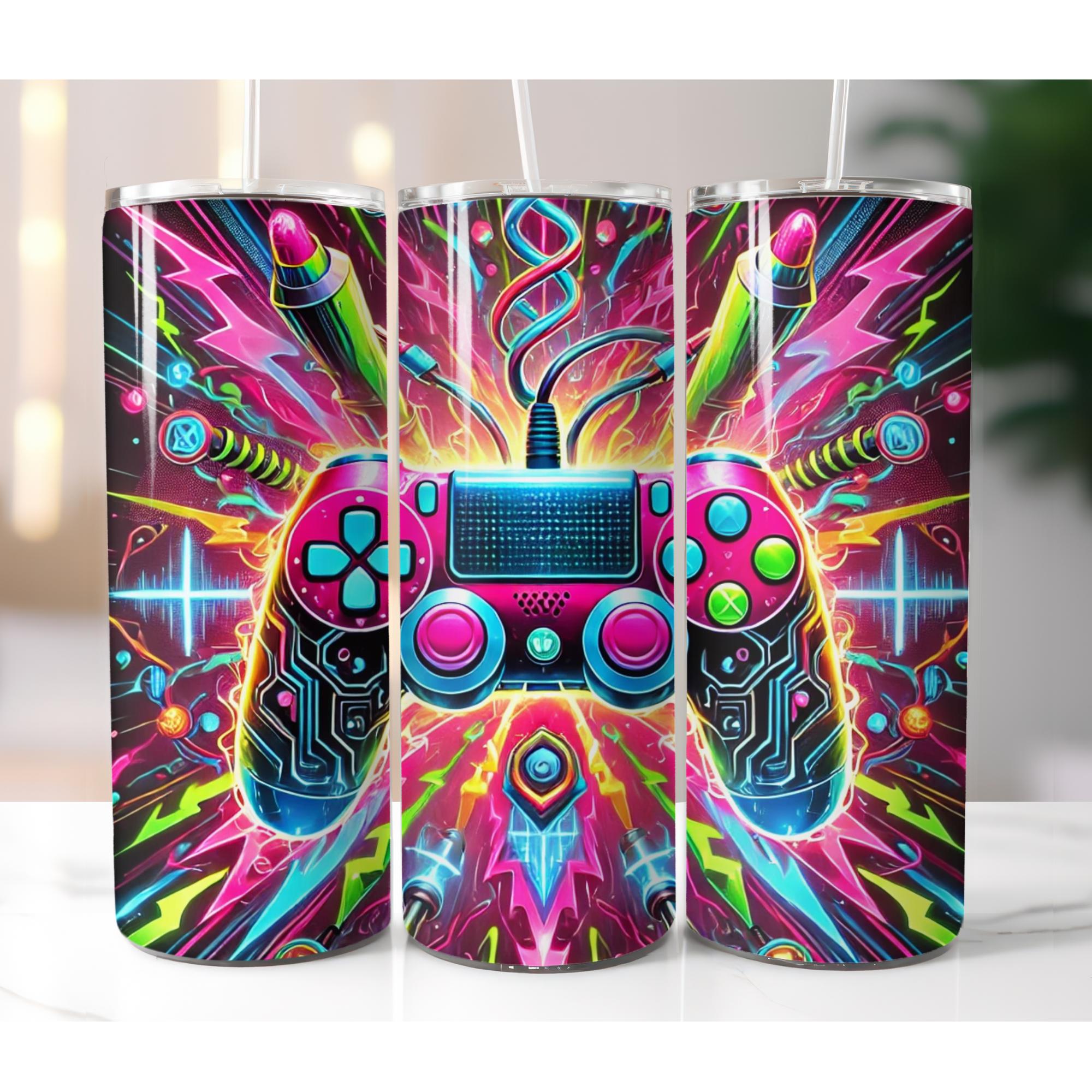 Neon Gamer Tumbler Wrap PNG: 3D Video Game Controller (digital Download ...