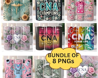 CNA Nurse Tumbler Wrap Bundle: 8 Sublimation PNG Designs (Digital Download)