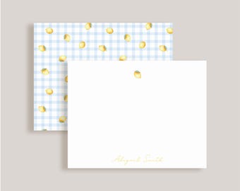 Personalized Note Card // Lemons and Gingham // Stationery Set // Thank You Cards // Double-Sided