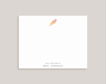 Personalized Note Card Set // Pencil and Bow // Teacher Notes // Stationery