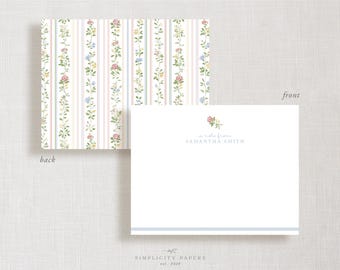 Custom Double-Sided Note Card // Floral Stripes // Stationery Set // Thank You Cards // Personalized Notecards // Vintage