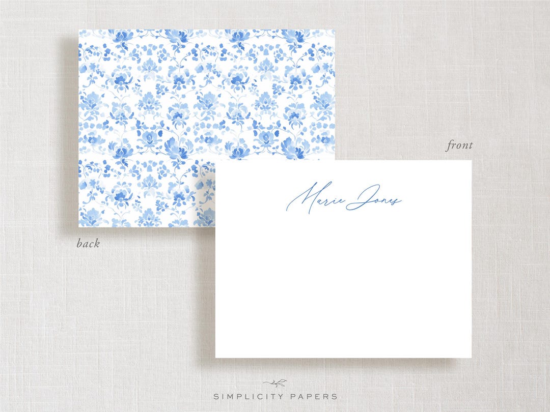 Double-sided Note Card // Blue // Stationery Set // Thank You Cards ...