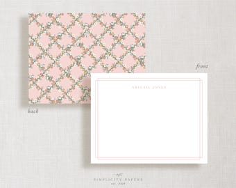 Double-Sided Note Card // Spring Lattice // Stationery Set // Thank You Cards // Personalized Notecards // Floral