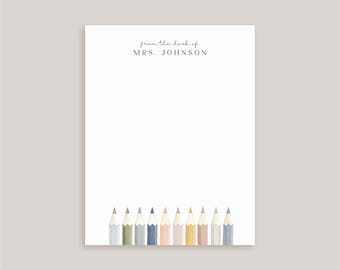 Personalized Note Card Set // Colored Pencils // Teacher Notes // Stationery