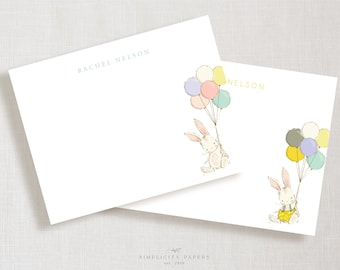 Personalized Note Card // Bunny and Balloons // Stationery Set // Thank You Cards // Children's