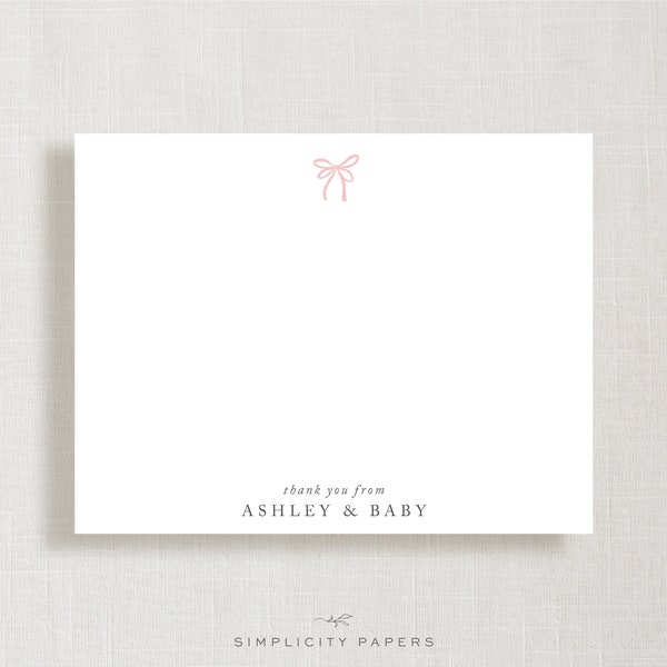 Personalized Note Card Set // Baby Bow // Shower // Stationery