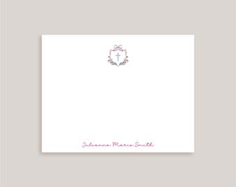 Personalized Note Card Set // Daisies and Hydrangeas Monogram Crest // Baby Shower // Stationery