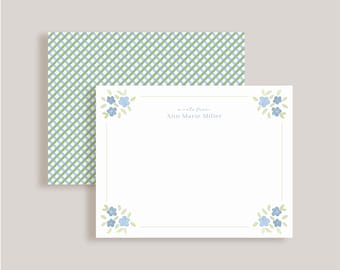 Custom Double-Sided Note Card // Blue Blossoms // Stationery Set // Thank You Cards // Personalized Notecards // Children's