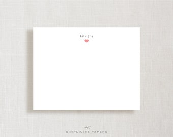 Personalized Note Card Set // Tiny Heart No. 2 // Love Notes // Children's Stationery