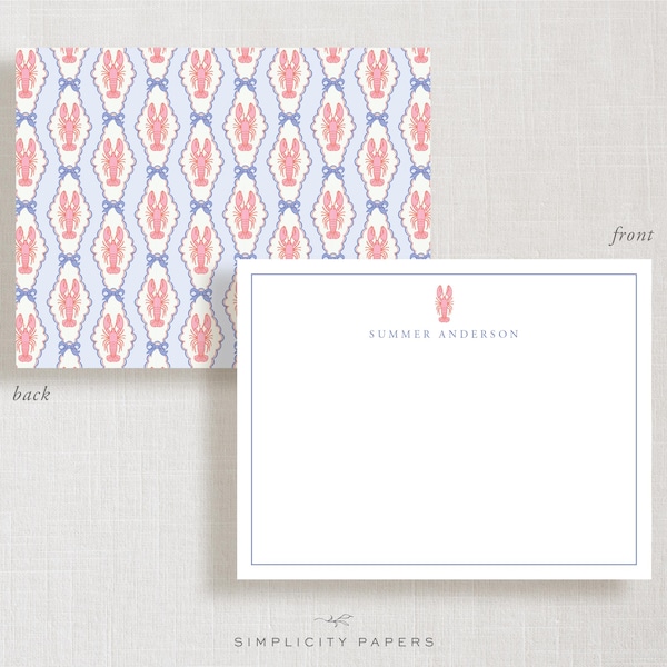 Double-Sided Note Card // Preppy Lobster // Stationery Set // Thank You Cards // Personalized Notecards