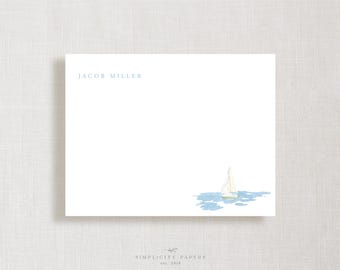 Personalized Note Card Set // Watercolor Sailboat // Stationery // Classic // Thank You Card