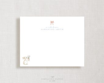 Personalized Note Card // Pink Bunny with Flowers // Stationery Set // Thank You Cards // Children's