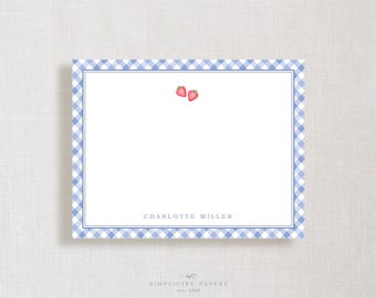 Custom Note Card Set // Gingham and Strawberries // Stationery Set // Thank You Cards // Personalized Notecards