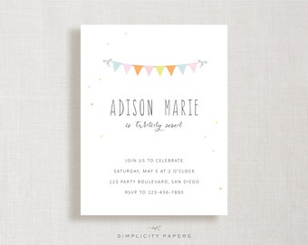 Rainbow Bunting Invitation Set | Birthday Party Invite | Summertime Fun | Baby Shower