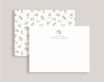 Custom Double-Sided Note Card // Blue Ditsy Floral // Stationery Set // Thank You Cards // Personalized Notecards // Vintage