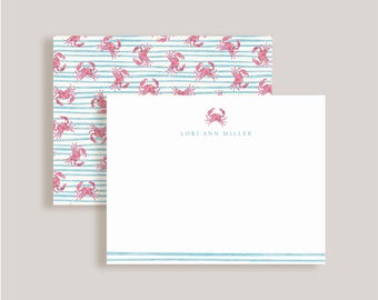 Double-Sided Note Card // Cute Crab // Stationery Set // Thank You Cards // Personalized Notecards