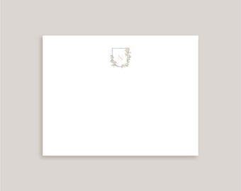 Personalized Note Card // Blue and Pink Monogram Crest // Stationery Set // Thank You Cards