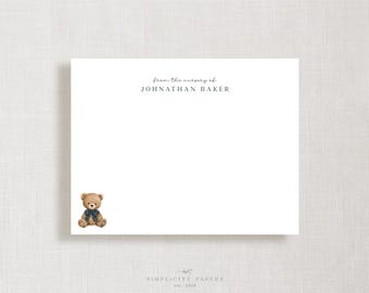 Personalized Note Card Set // Plaid Bear // Baby Shower // Stationery