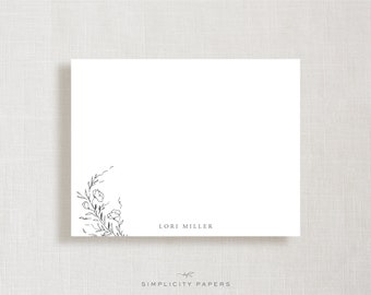 Personalized Note Card Set | Pencil Wildflowers | Custom Monogram | Couples Stationery | Newlywed