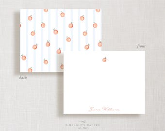 Custom Double-Sided Note Card // Peaches and Stripes // Stationery Set // Thank You Cards // Personalized Notecards