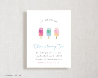 Watercolor Popsicles Invitations // Popsicle Birthday Party // Baby Shower