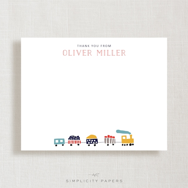 Personalized Note Card Set // Modern Train // Stationery // Birthday // Thank You Notes
